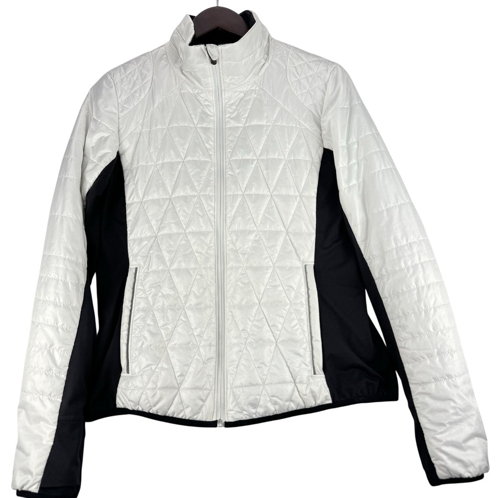 LOLE Women's Glee Jacket Large White And Black Hybrid Insulated Quilted Stretchy